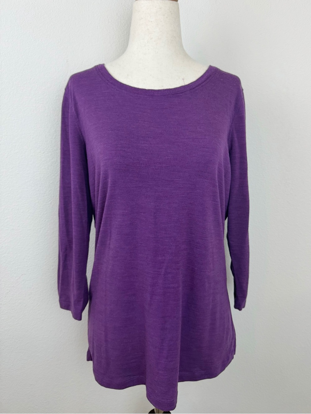 WOOLX Women’s 3/4 Sleeve Merino Wool Top Lightweight Outdoor Purple Baselayer